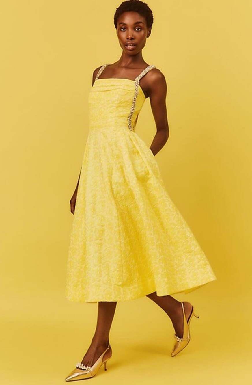 Lilly Pulitzer Carlina Beaded Midi Dress Yellow Jacquard Size 4 S $698